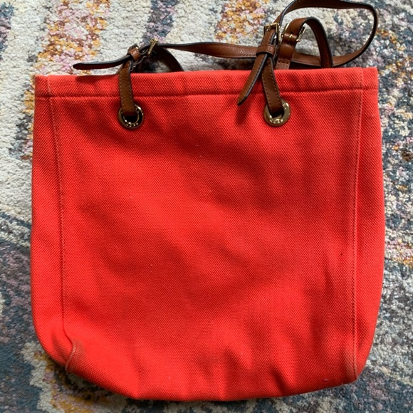 Michael Kors red canvas tote bag